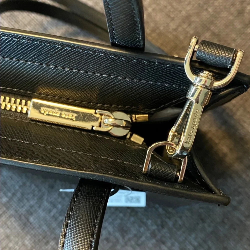 NWT kate spade Kenzie Black Patent Saffiano Mini Tote KK037, Crossbody Strap
